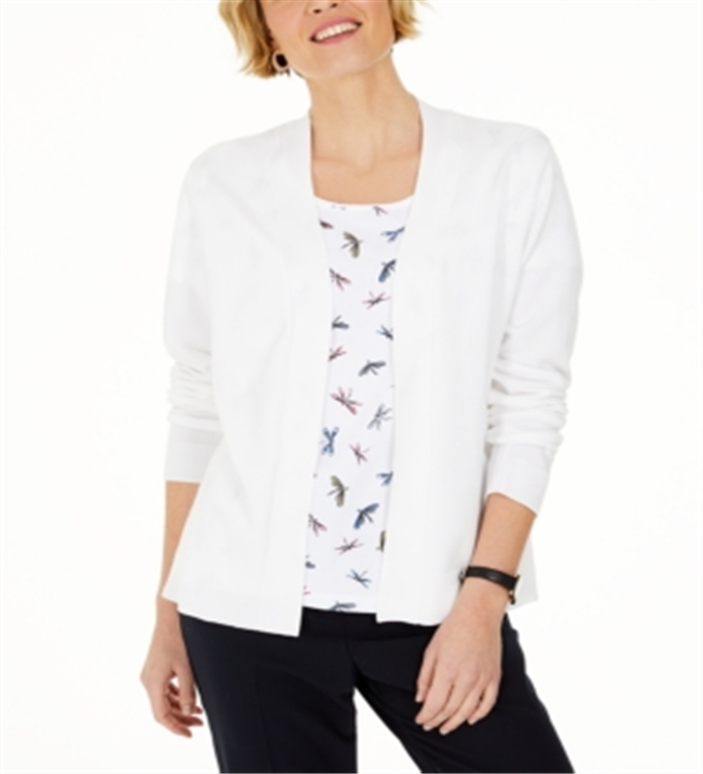 Karen Scott Cardigan Feminino Frente Aberta Branco Tamanho P