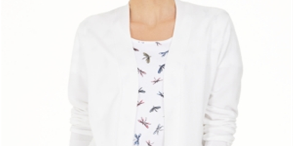Karen Scott Cardigan Feminino Frente Aberta Branco Tamanho P