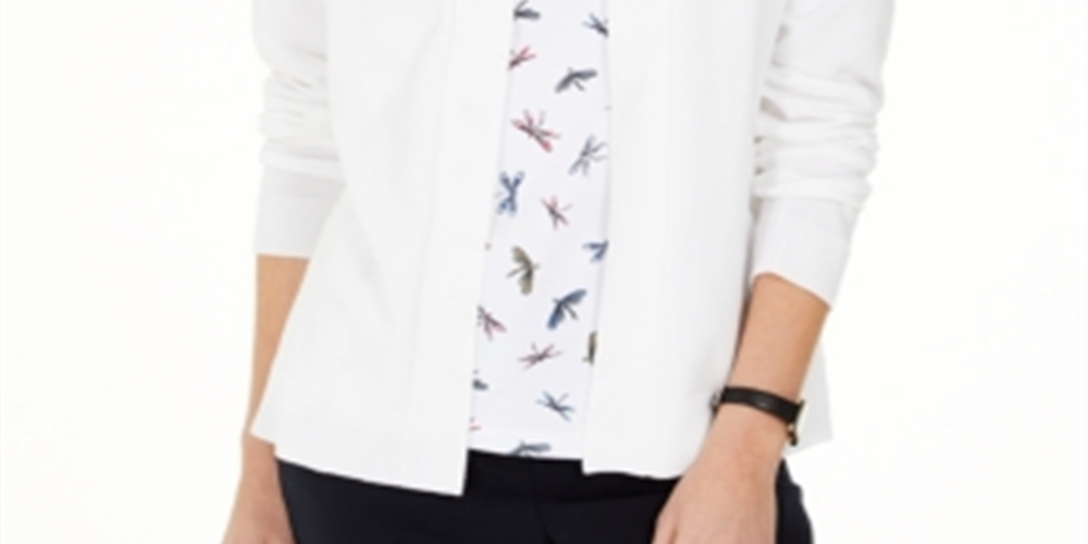 Karen Scott Cardigan Feminino Frente Aberta Branco Tamanho P