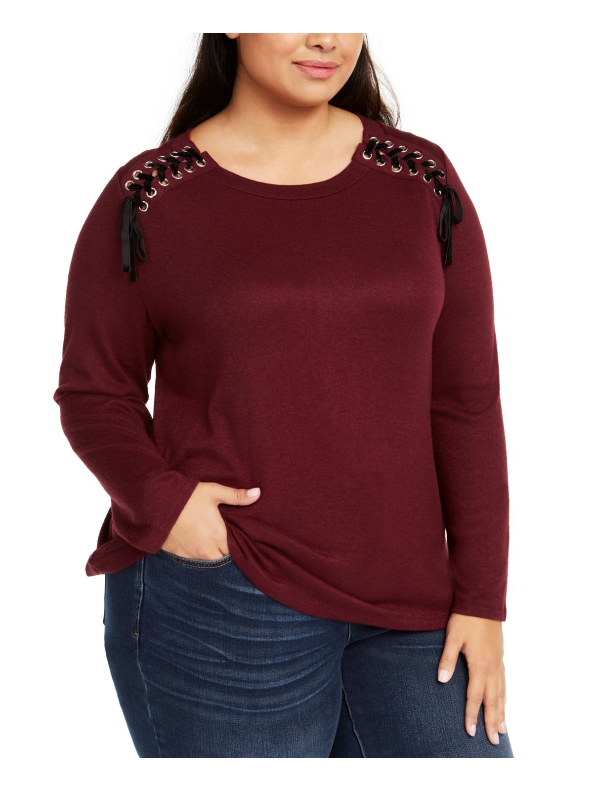 INC International Concepts Top Feminino Plus com Cadarço e Gola Redonda, Vinho, Tamanho 0X