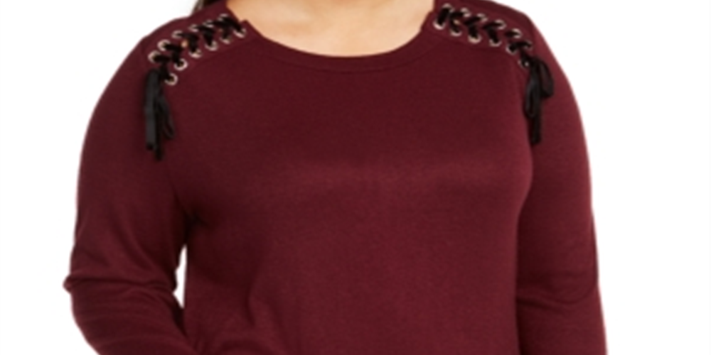 INC International Concepts Top Feminino Plus com Cadarço e Gola Redonda, Vinho, Tamanho 0X