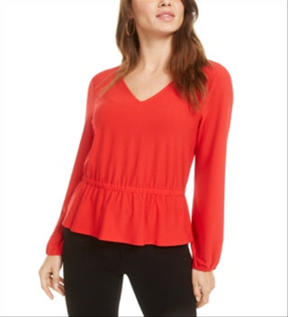 Bar III Women's Bar Back Peplum Top Red Size XL
