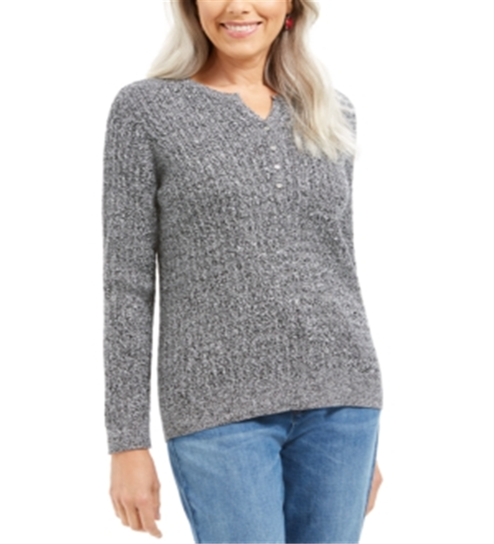 Karen Scott Suéter Henley de Tricô com Cabo Feminino Roxo Tamanho P