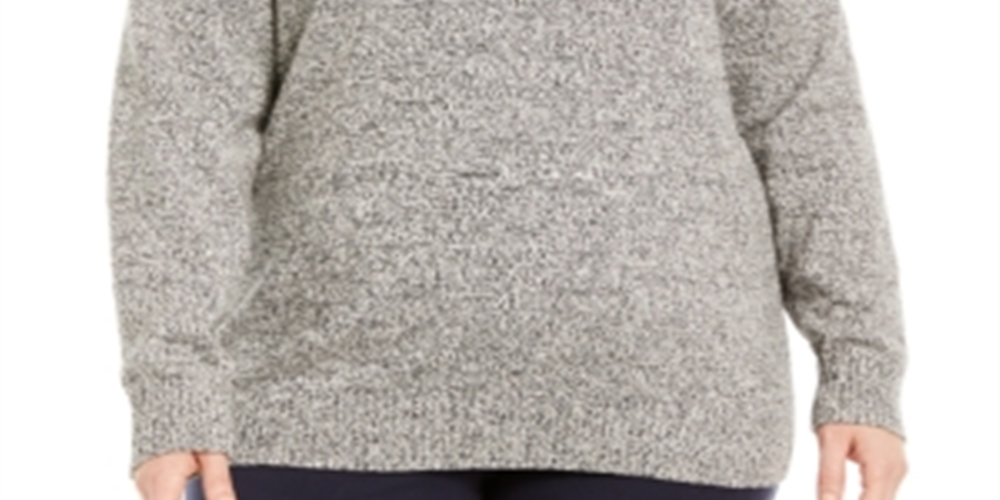 Karen Scott Suéter Feminino de Algodão Marrom com Zíper 1/4 e Gola Simulada, Tamanho 1X