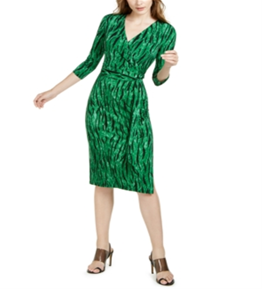 Vestido envelope falso estampado feminino INC International Concepts, verde, tamanho pequeno P