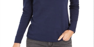 Camiseta feminina de gola alta Pima Charter Club, azul, tamanho XS