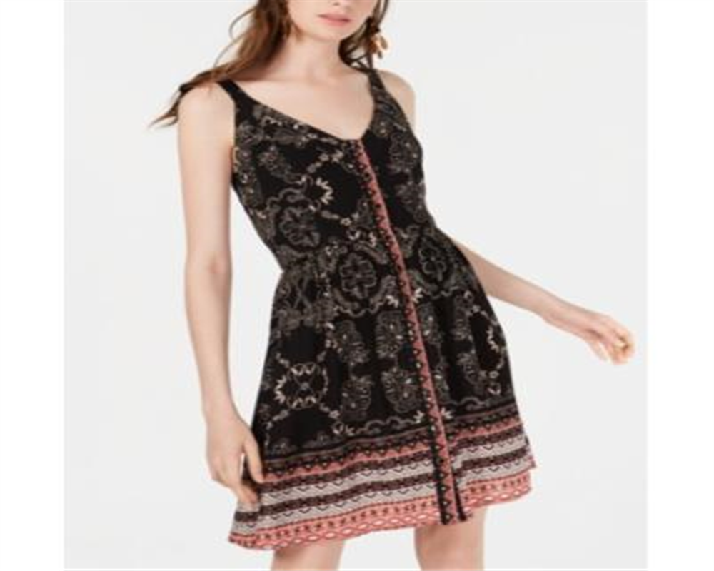 Vestido de verão American Rag Junior com estampa frontal e botões, preto, tamanho pequeno