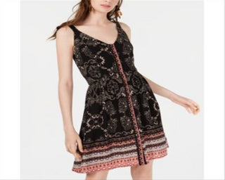 Vestido de verão American Rag Junior com estampa frontal e botões, preto, tamanho pequeno