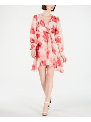 Vestido envelope falso Calvin Klein feminino, manga longa, acima do joelho, vermelho, tamanho 10