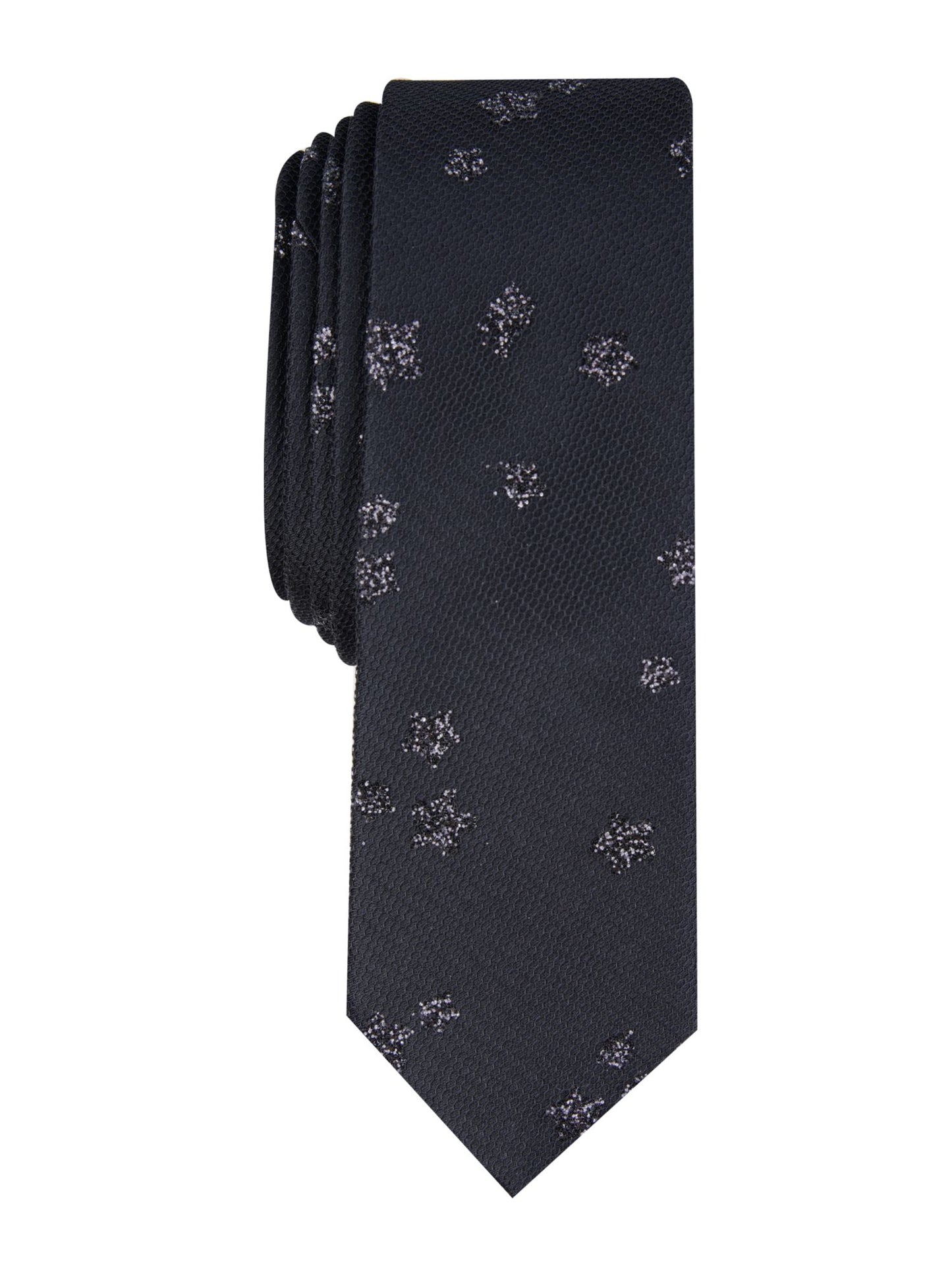 Gravata fina masculina de poliéster com textura abstrata e glitter, preta, tamanho único, da INC International Concepts