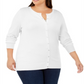Cardigan feminino plus size com gola redonda e manga comprida Charter Club, branco, tamanho XXXL