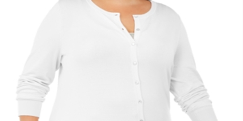 Cardigan feminino plus size com gola redonda e manga comprida Charter Club, branco, tamanho XXXL