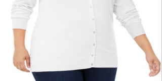 Cardigan feminino plus size com gola redonda e manga comprida Charter Club, branco, tamanho XXXL