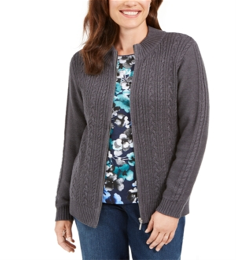 Karen Scott Cardigan Feminino de Tricô com Zíper Cinza Tamanho P