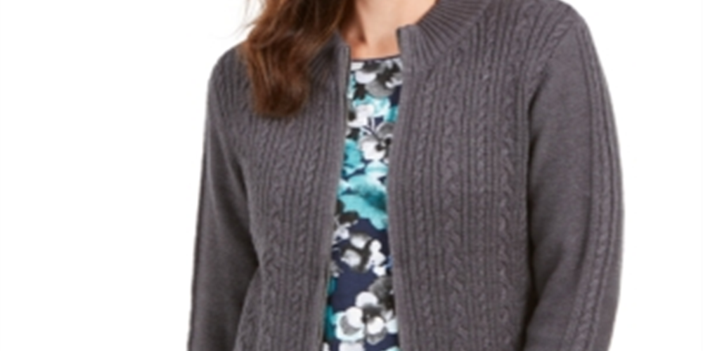 Karen Scott Cardigan Feminino de Tricô com Zíper Cinza Tamanho P