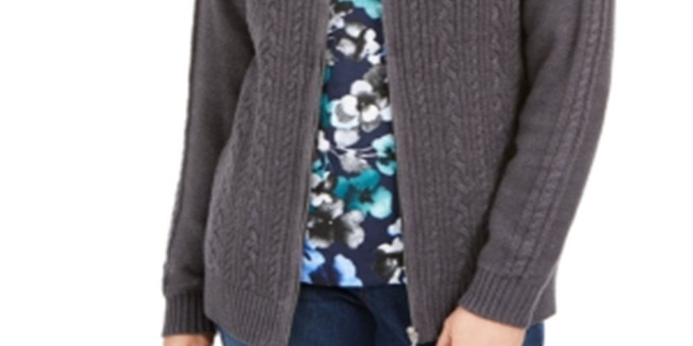 Karen Scott Cardigan Feminino de Tricô com Zíper Cinza Tamanho P