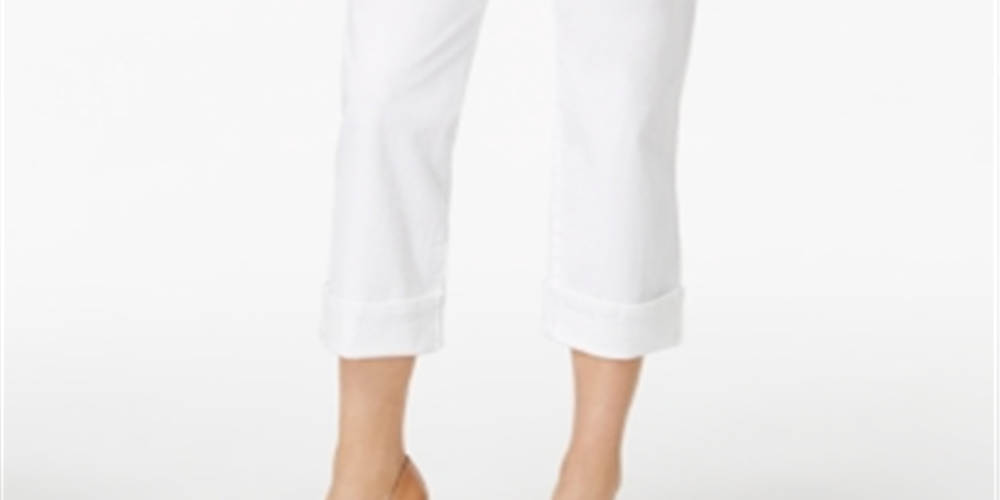 Calça jeans capri feminina Curvy Cuffed Style &amp; Co, branca, tamanho 4