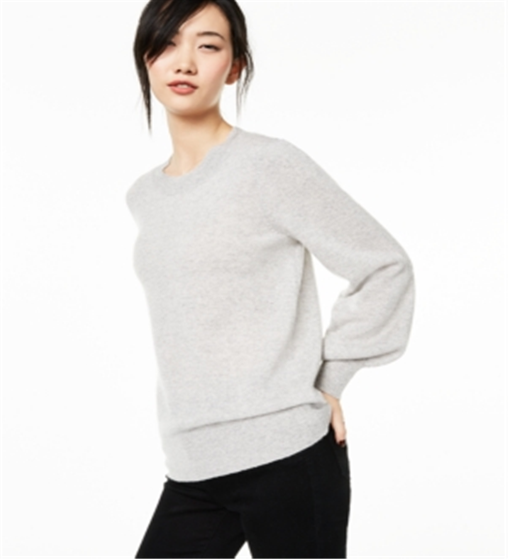 Suéter feminino Charter Club Pure Cashmere com mangas bufantes, cinza, tamanho P