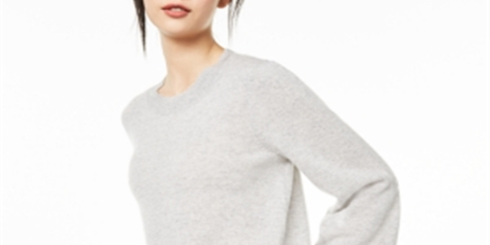 Suéter feminino Charter Club Pure Cashmere com mangas bufantes, cinza, tamanho P