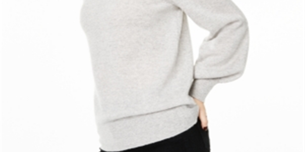 Suéter feminino Charter Club Pure Cashmere com mangas bufantes, cinza, tamanho P