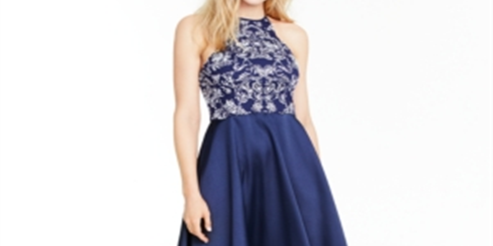 Vestido infantil sem palavras com glitter, comprimento alto e baixo, azul, tamanho 9