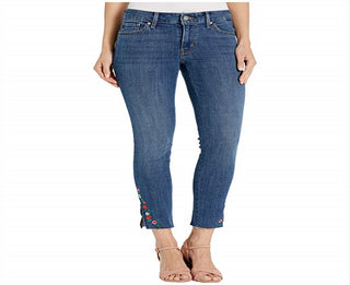 Calça jeans feminina Levi's com zíper e bolsos, perna reta, azul, tamanho 26