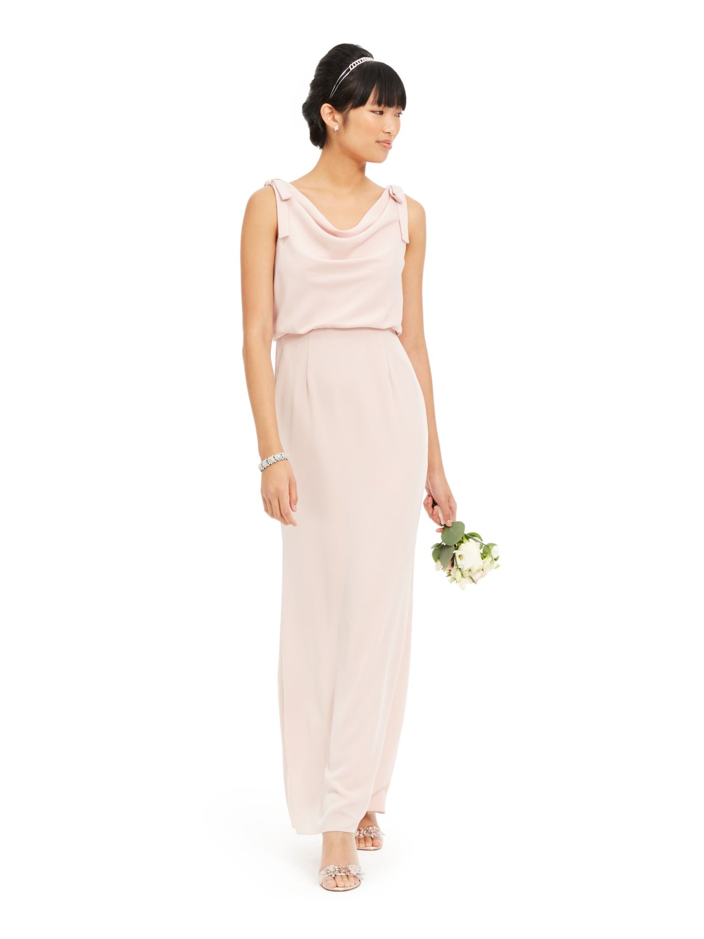 Vestido de festa longo sem mangas com decote canoa e bainha longa, rosa, tamanho 0, da Adrianna Papell