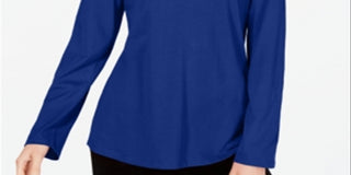 Blusa feminina Charter Club com mangas ajustáveis ​​e lisa, azul, tamanho pequeno