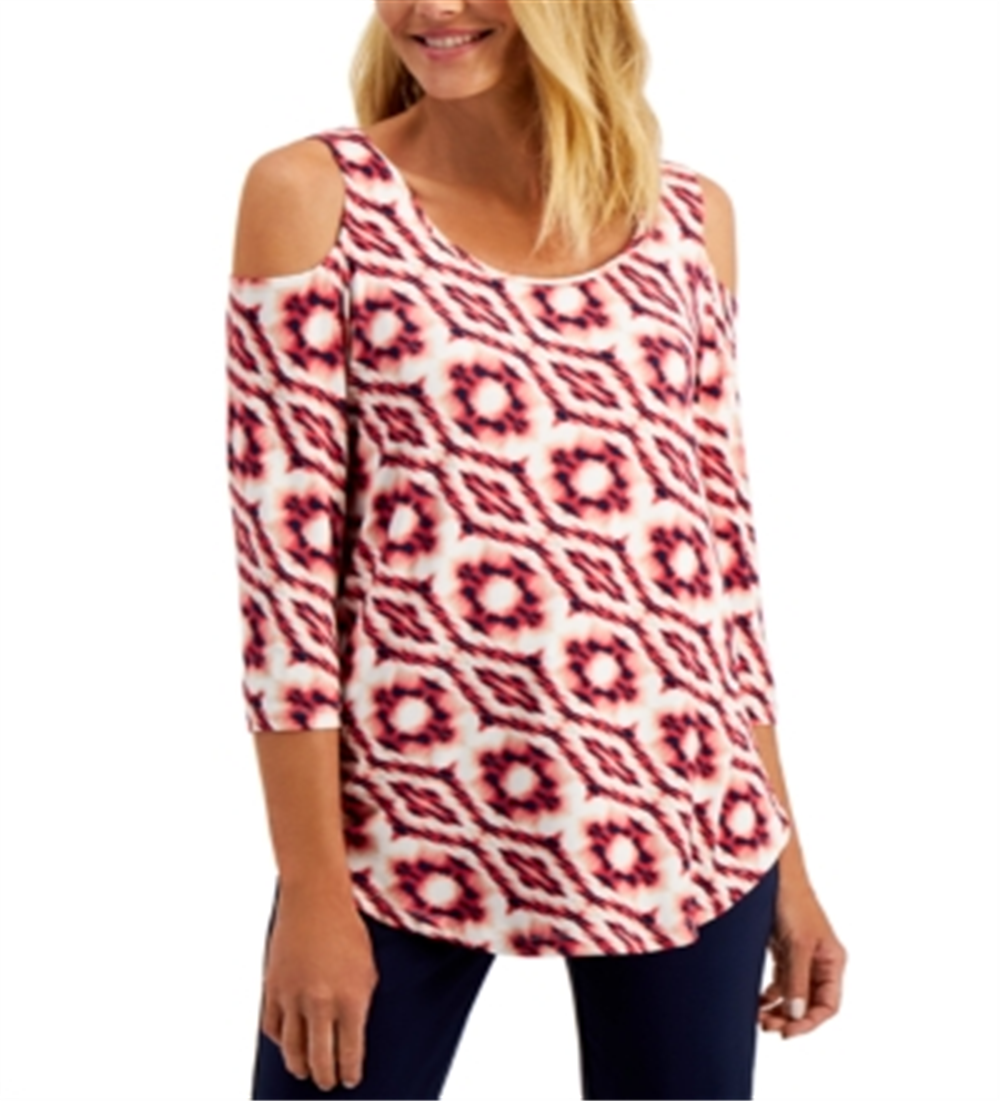 JM Collection Top feminino com estampa tie-dye e diamantes, vermelho, tamanho médio