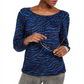 Blusa feminina Michael Kors com decote redondo e estampa animal, azul, tamanho grande