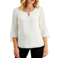 JM Collection Top feminino com manga sino e strass, branco, tamanho pequeno