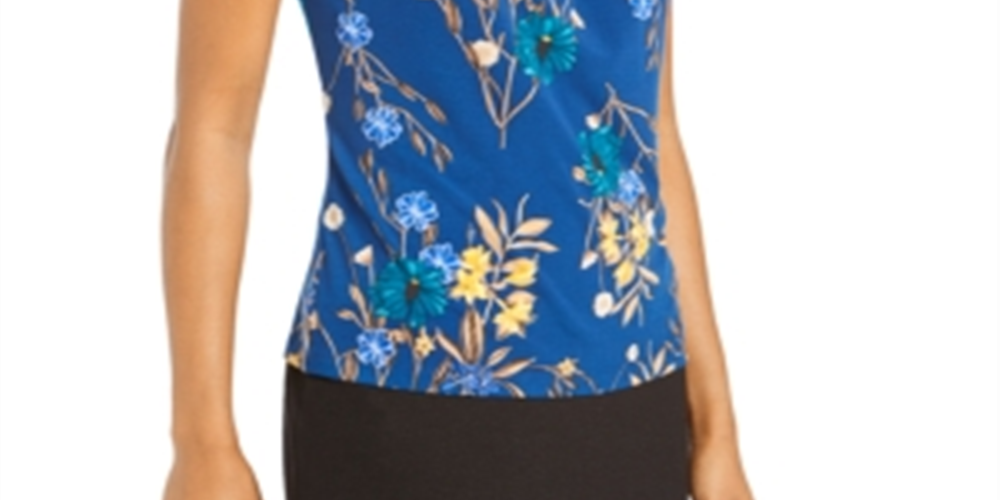 Blusa Calvin Klein Feminina Estampa Floral Plissada Azul Tamanho XS