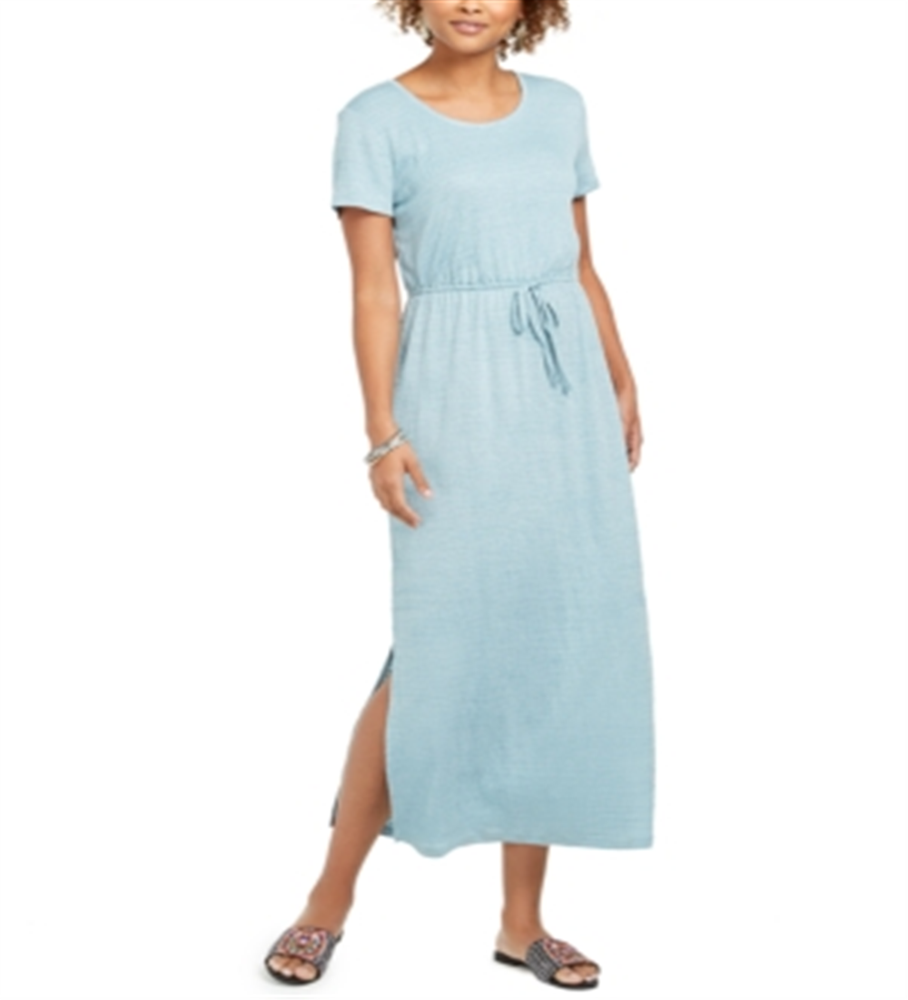 Vestido longo texturizado com amarração na cintura feminino Style &amp; Co, azul, tamanho pequeno