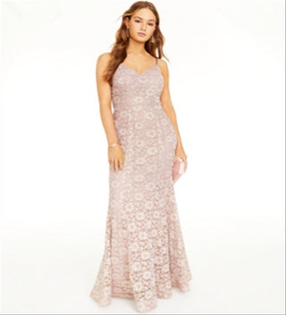 BCX Women's Lace Floral Spaghetti Strap V Neck Full Length Formal Mermaid Dress Brown Size 7