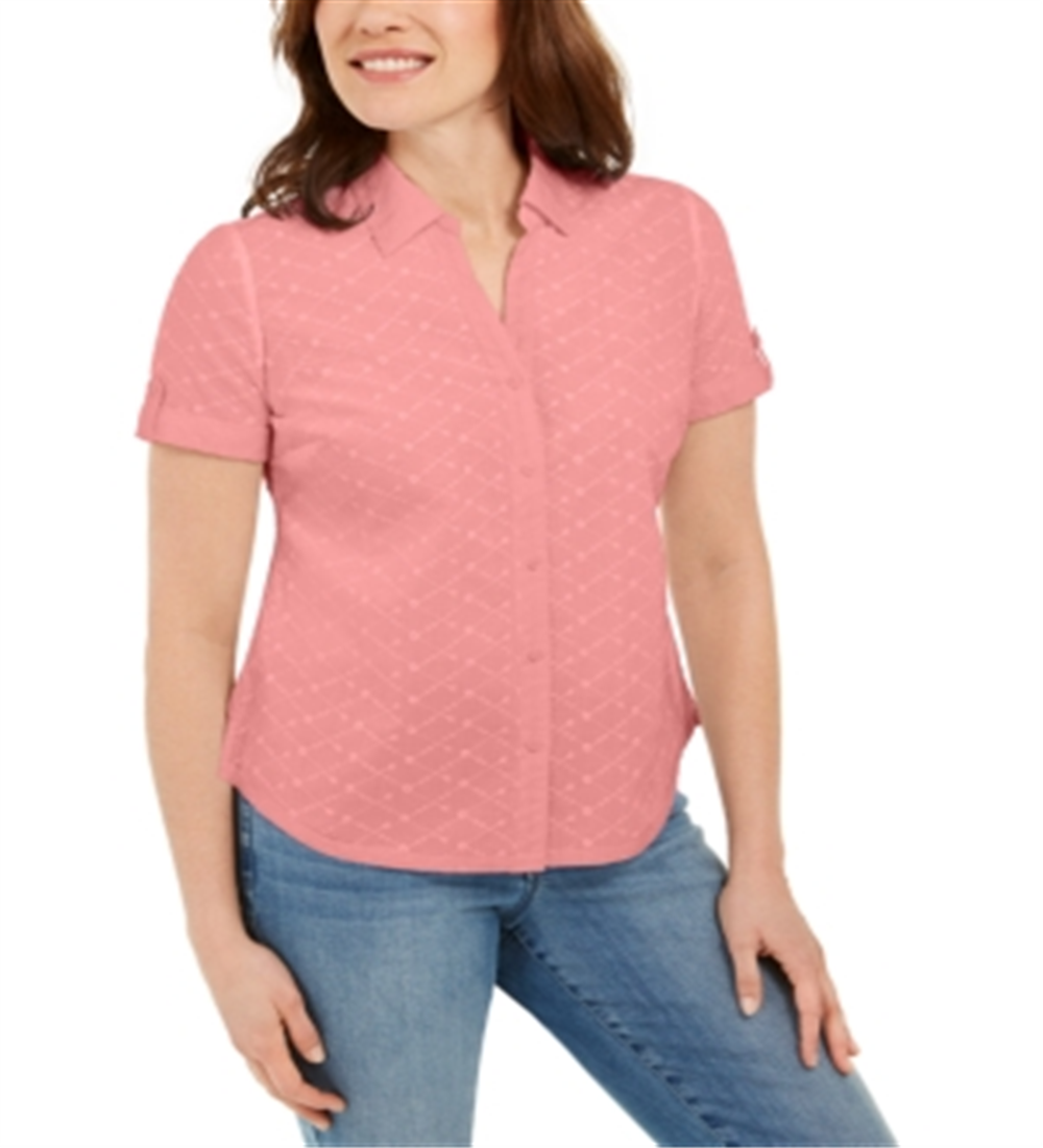 Camisa feminina Karen Scott de algodão bordada, rosa, tamanho pequeno