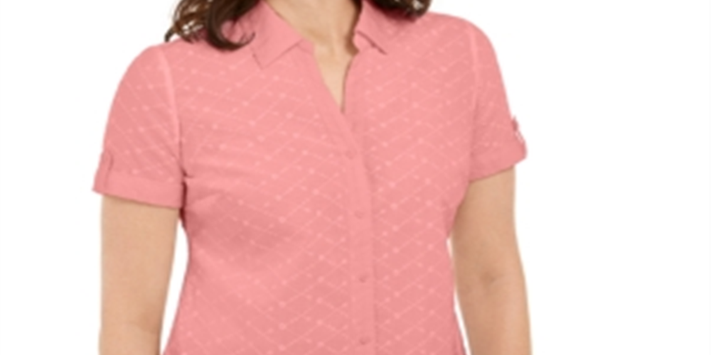 Camisa feminina Karen Scott de algodão bordada, rosa, tamanho pequeno