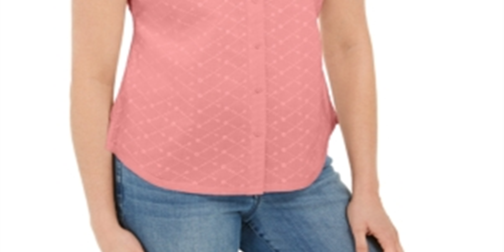Camisa feminina Karen Scott de algodão bordada, rosa, tamanho pequeno
