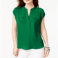 Blusa feminina com bolsos e manga curta, gola V, verde, tamanho grande, da INC International Concepts