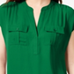Blusa feminina com bolsos e manga curta, gola V, verde, tamanho grande, da INC International Concepts