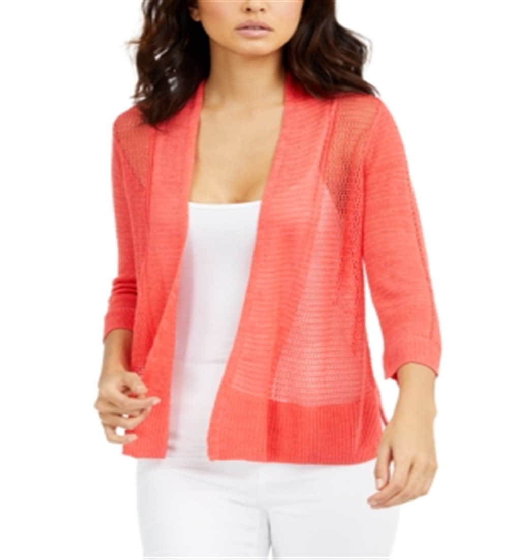 Cardigan Alfani Feminino de Linho Misto com Frente Aberta e Pontos Mistos, Vermelho, Tamanho Médio