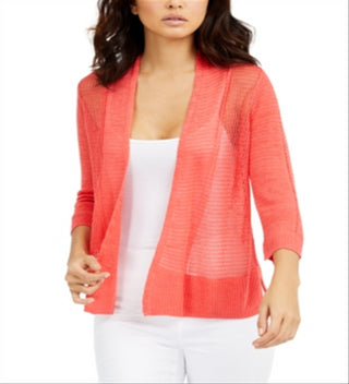 Cardigan Alfani Feminino de Linho Misto com Frente Aberta e Pontos Mistos, Vermelho, Tamanho Médio