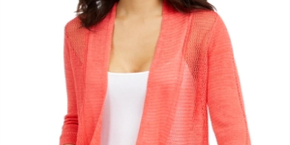 Cardigan Alfani Feminino de Linho Misto com Frente Aberta e Pontos Mistos, Vermelho, Tamanho Médio