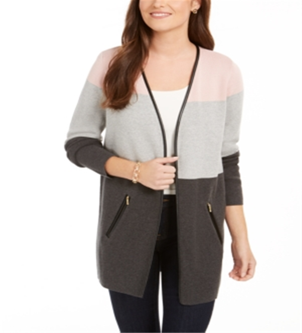 Charter Club Suéter Feminino Milano Colorblocked Algodão Completer Cinza Tamanho Pequeno Médio
