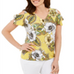 Blusa feminina estampada com ombros descobertos, tamanho P, amarela, da coleção JM