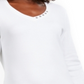 Karen Scott Blusa de algodão com decote em V e ilhós feminina, branca, tamanho médio