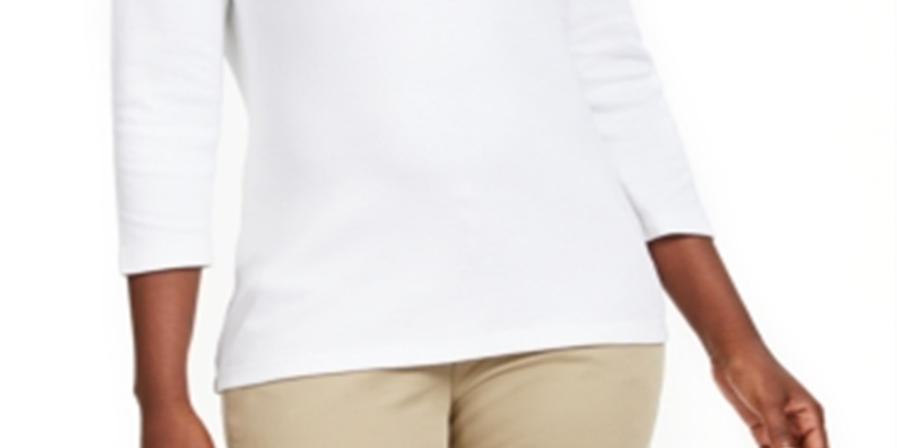 Karen Scott Blusa de algodão com decote em V e ilhós feminina, branca, tamanho médio