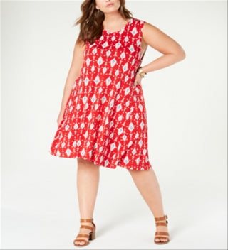 Vestido de coquetel sem mangas estampado plus size feminino Style &amp; Co, vermelho, tamanho 2X