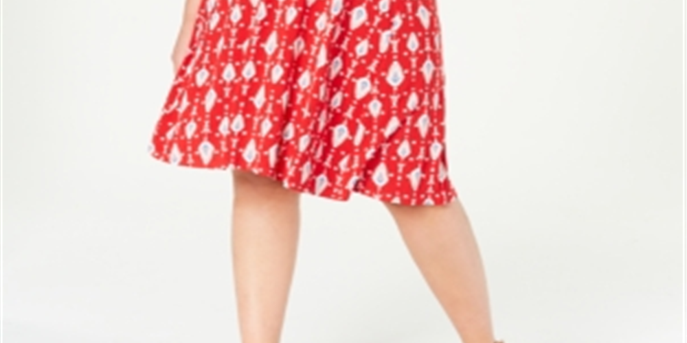 Vestido de coquetel sem mangas estampado plus size feminino Style &amp; Co, vermelho, tamanho 2X