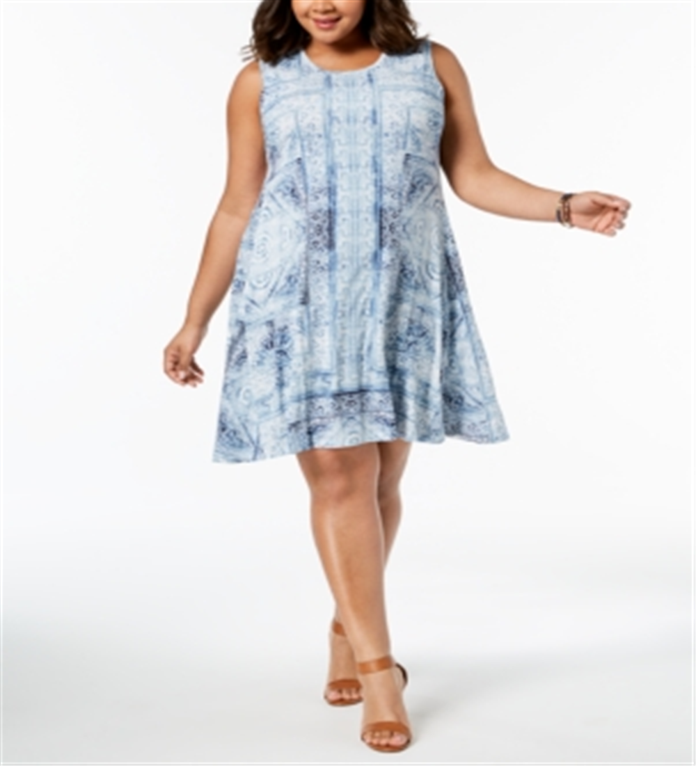 Vestido túnica feminino plus size estampado na altura do joelho estilo &amp; co, azul, tamanho 3X
