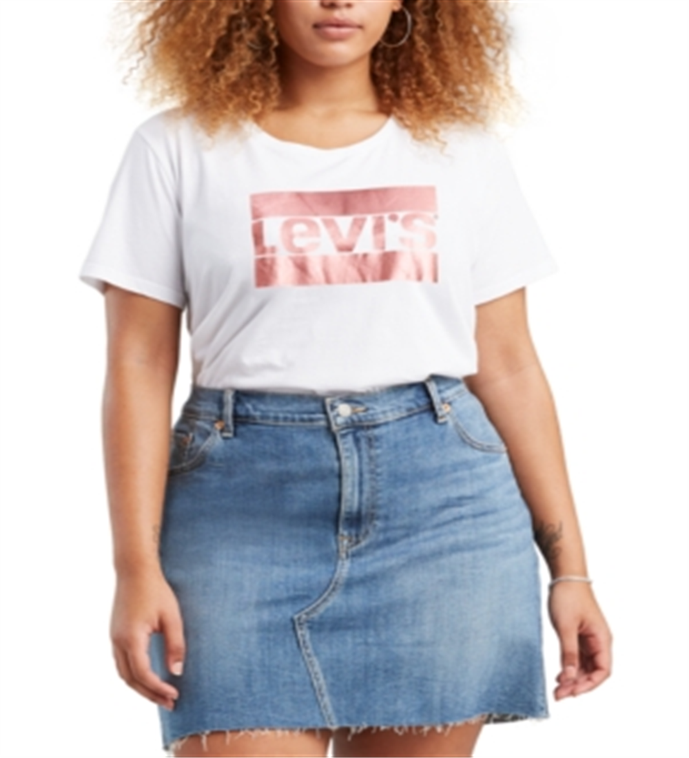 Blusa de gola redonda Levi's Plus Perfect Cotton feminina, branca, tamanho 1X